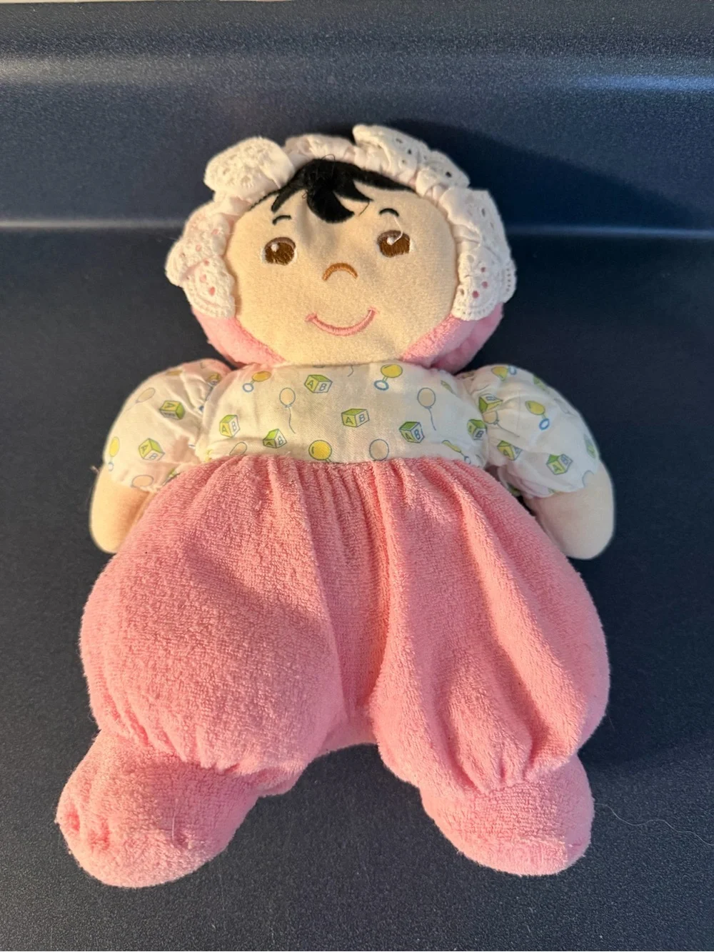 Lakeshore Terry Cloth Plush Doll Pink White Washable Stuffed Toy MPN 65348 10”